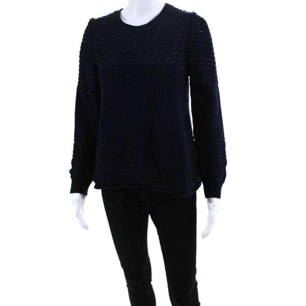 Ba&Sh Women's Cotton Long Sleeve Crewneck Pullover Sweater Navy Size 6 - Picture 2 of 6